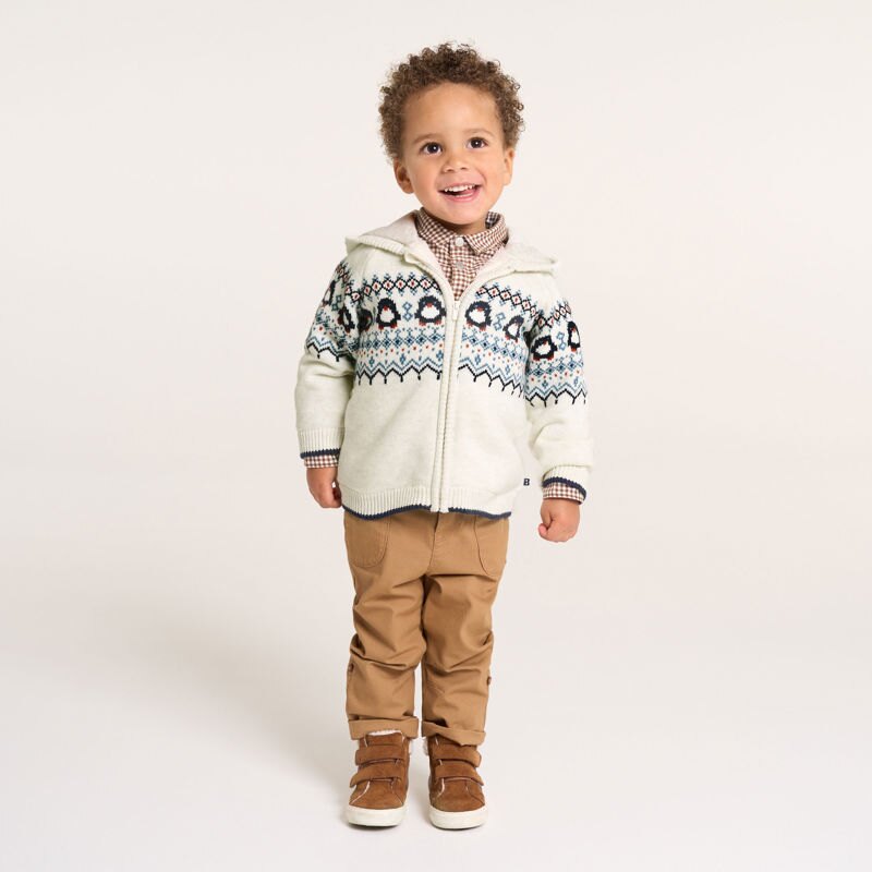 Gilet zippé en maille jacquard doublée polaire bébé garçon Blanc