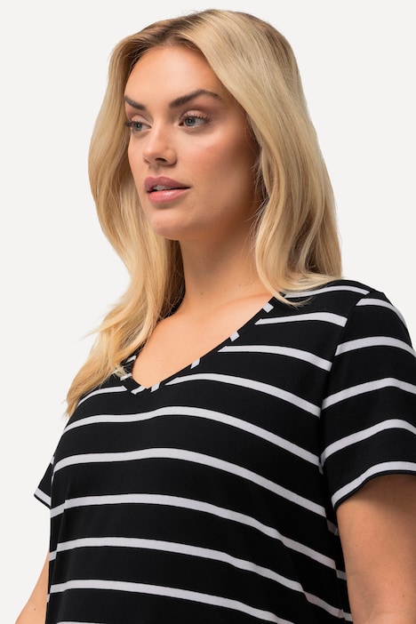 T-Shirt, Ringel, A-Linie, V-Ausschnitt, Halbarm