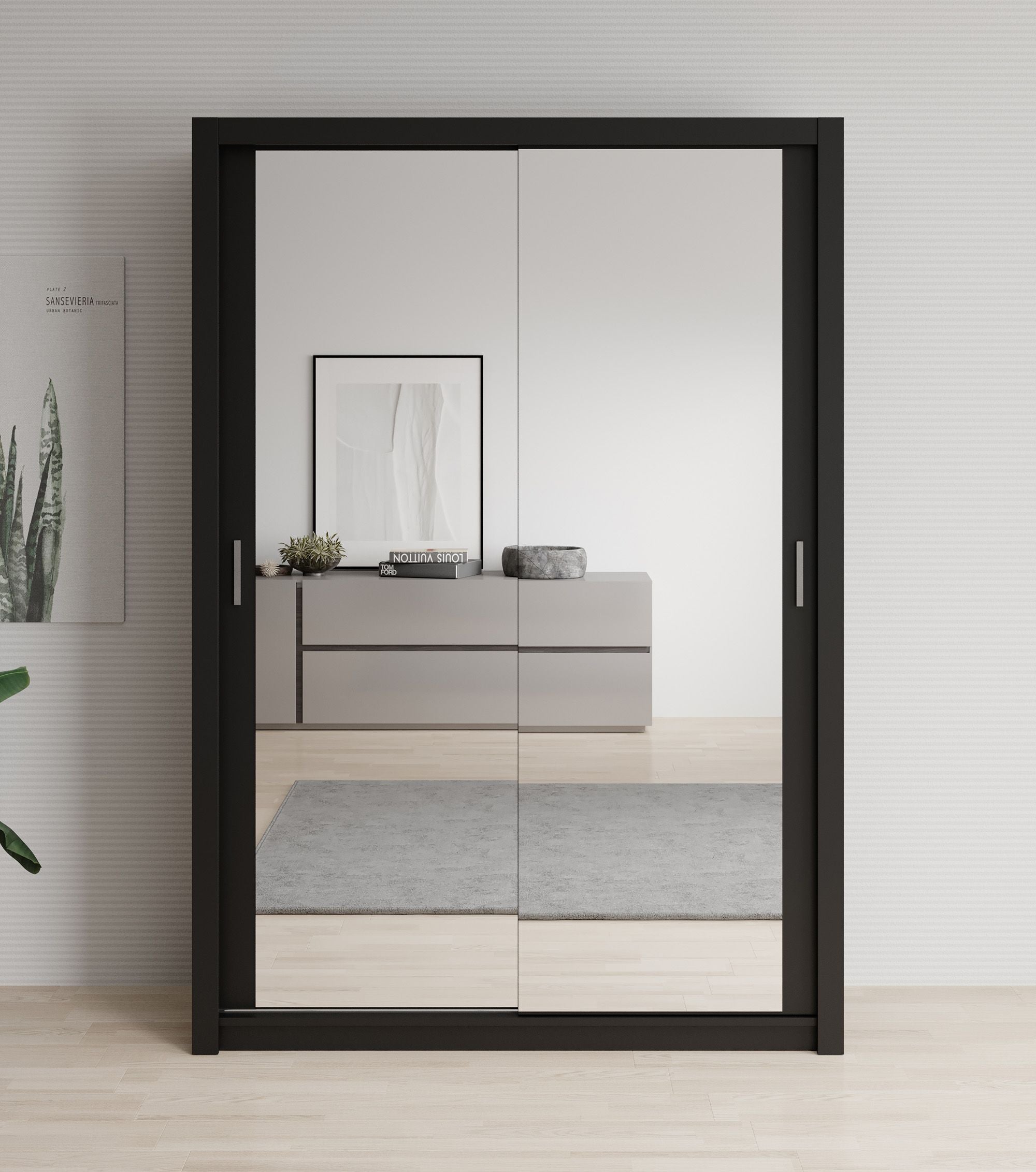 Blake - Kledingkast met spiegel - Zwart - 150x62x215 cm