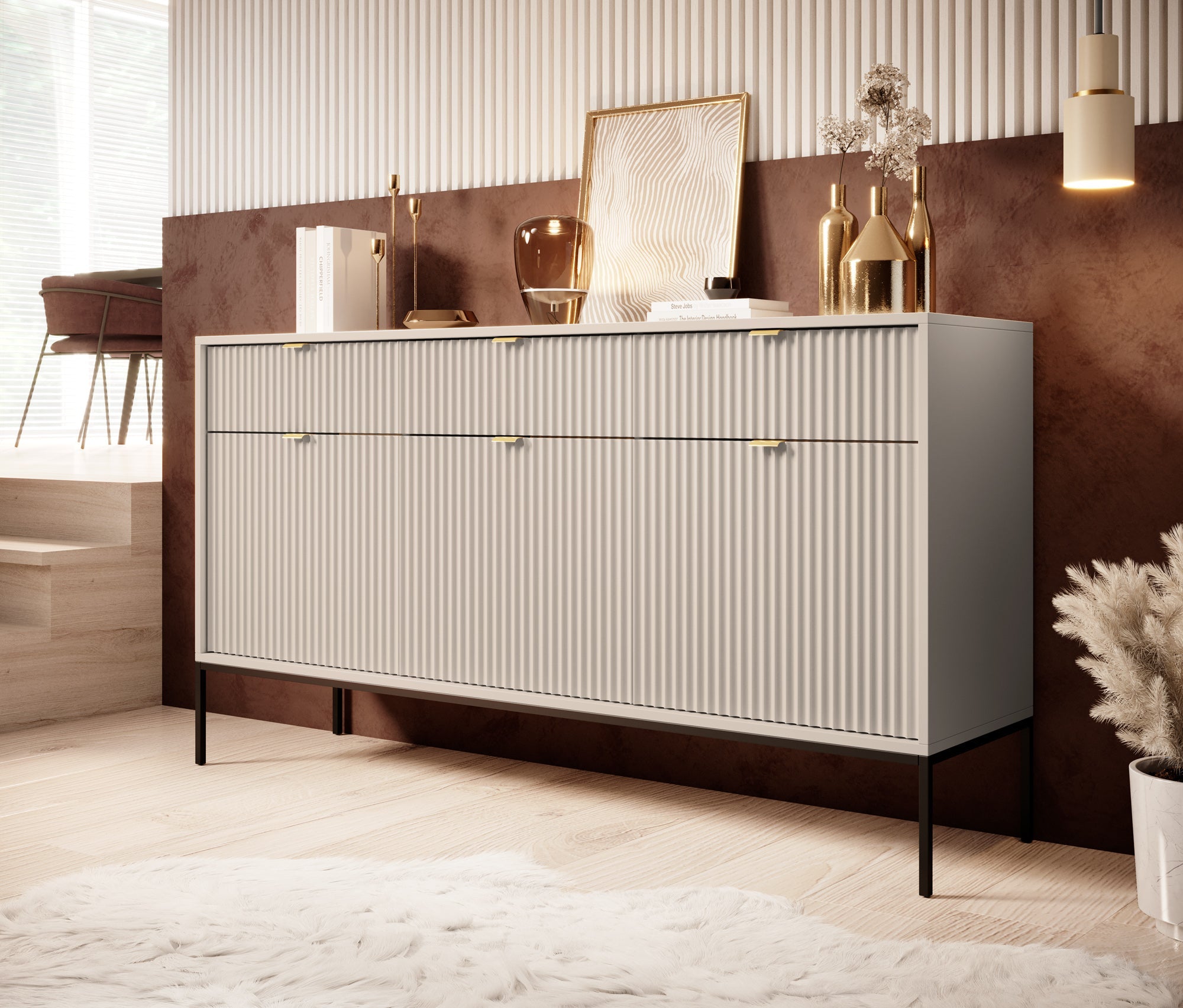 Meubella - Dressoir Navil - Beige - 154 cm