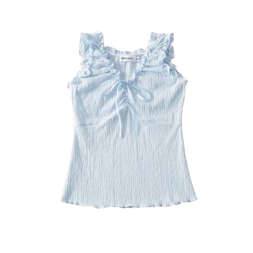 Overing - Tanktop met V-hals, gerimpelde rand en strikaccent
