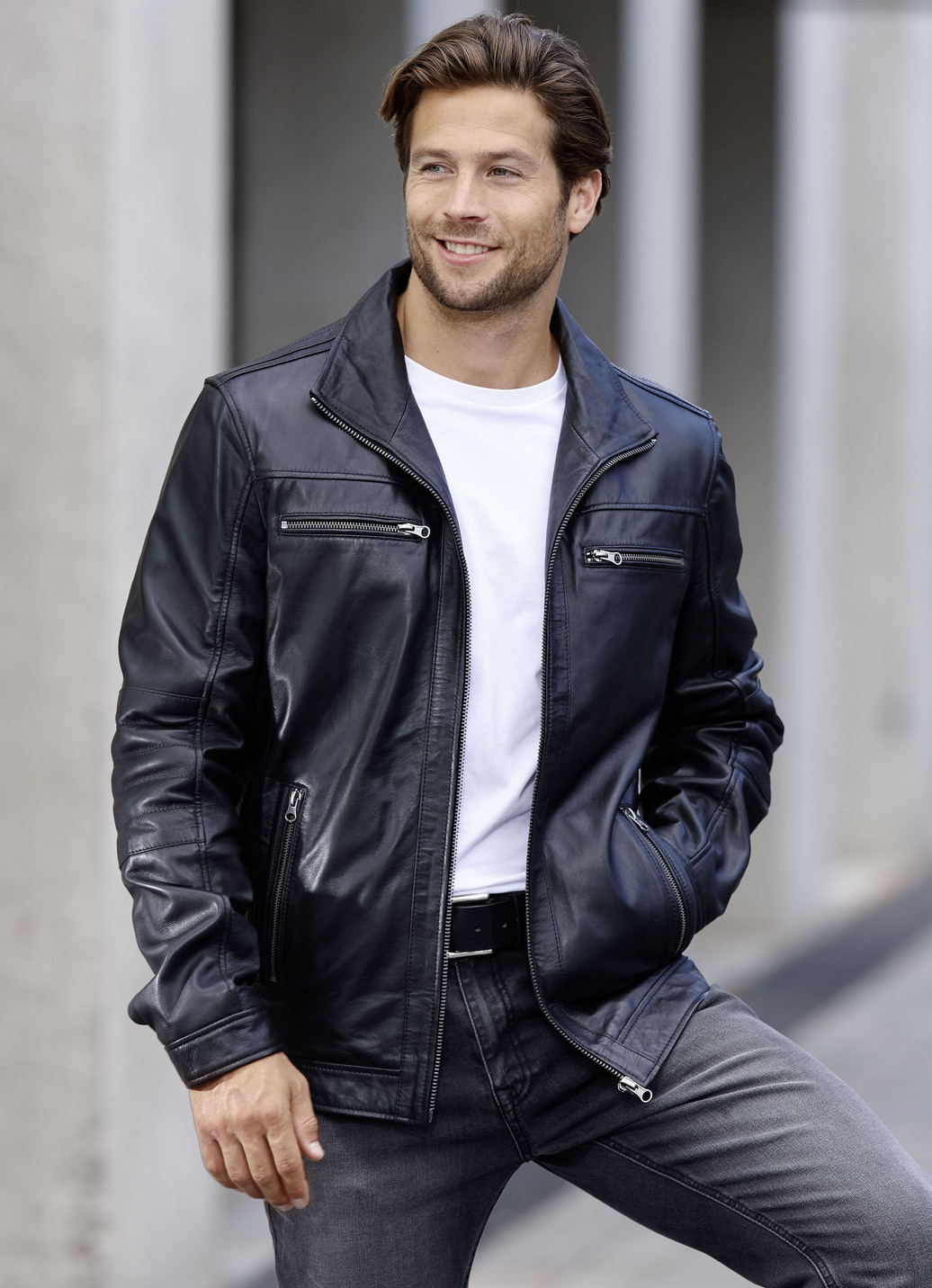 Lederkurzjacke mit Innentaschen