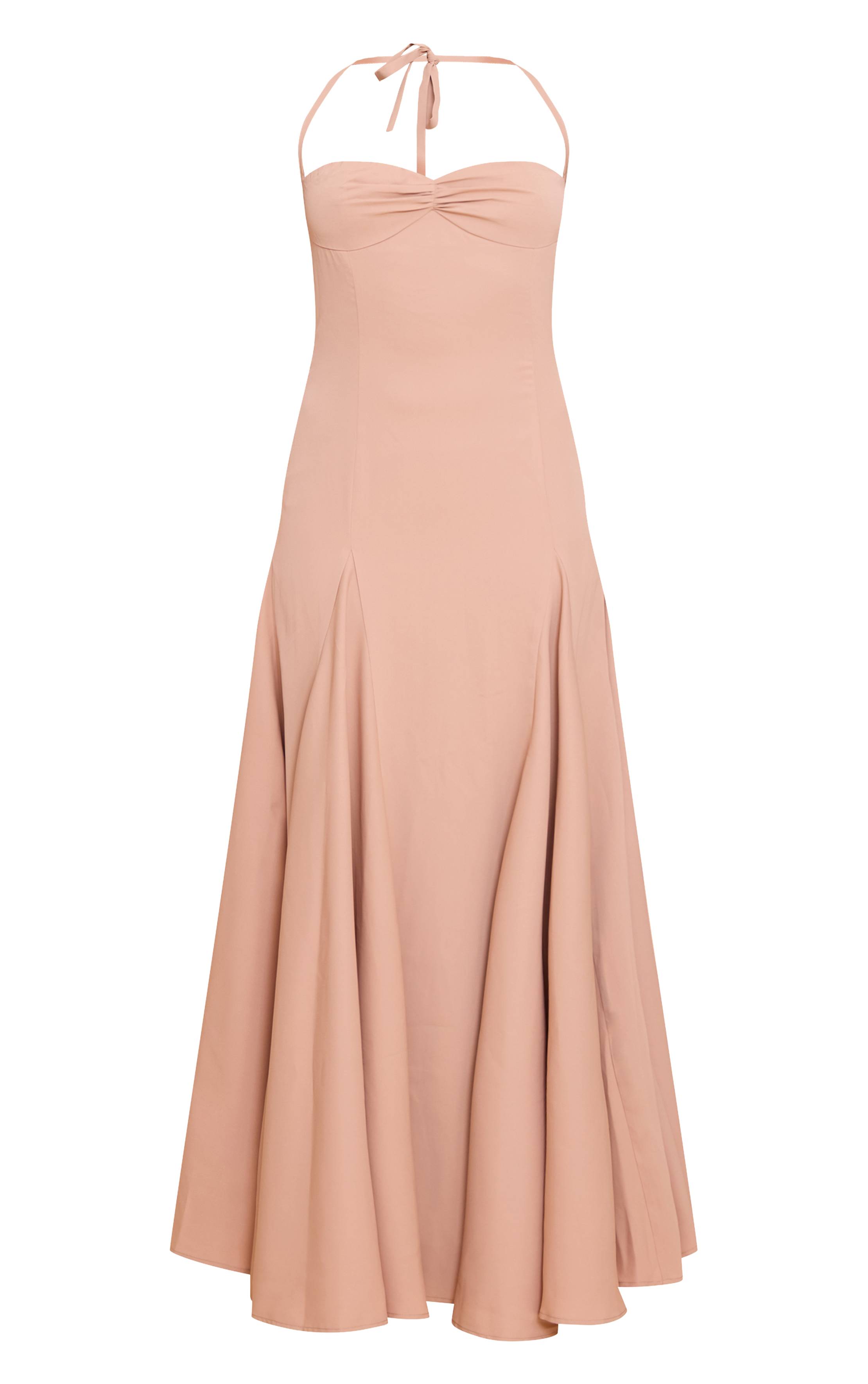 Taupe Robe Longue Tissée À Encolure Américaine Avec Détail Froncé Au Buste
