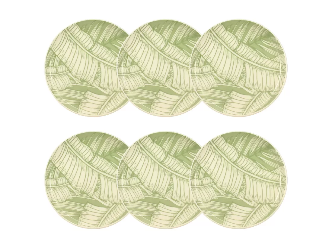 Novastyl - Lot 6 Assiettes Dessert Leaves 20cm En Gres Vert