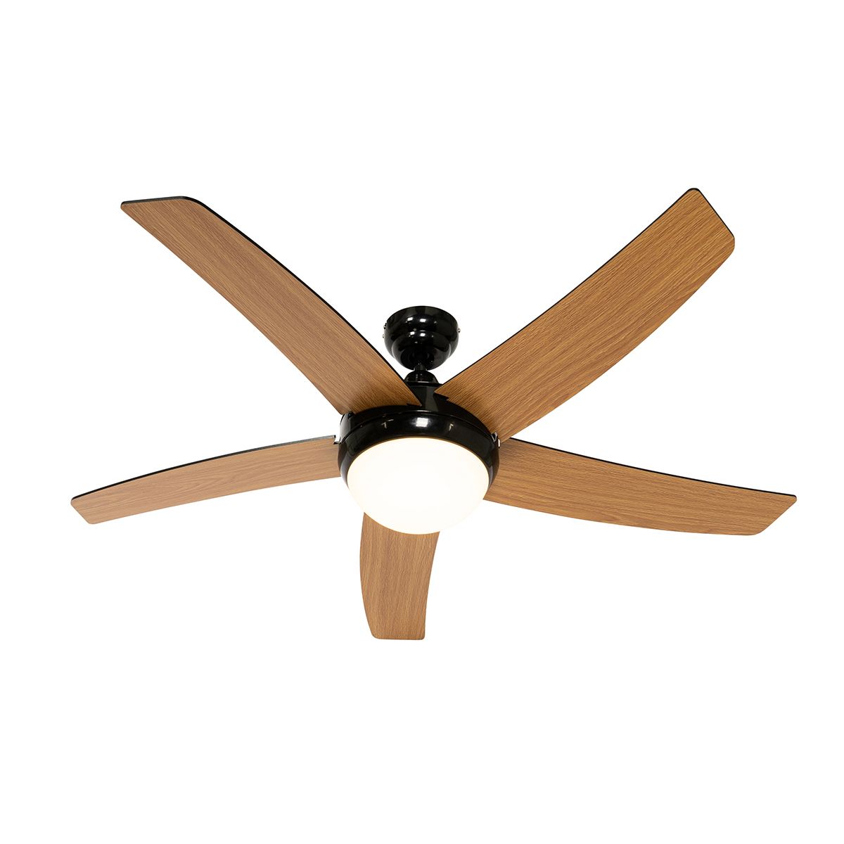 Smart plafondventilator zwart met hout print 132cm incl. LED dimbaar met afstandsbediening - Cool