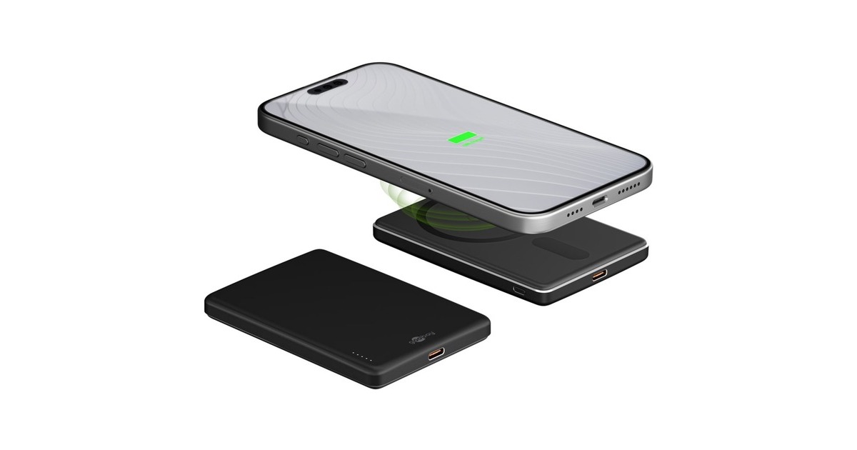 goobayMagnetische draadloze powerbank 5.000 mAh  (Zwart, 1x USB-C + Draadloos opladen, Power Delivery)