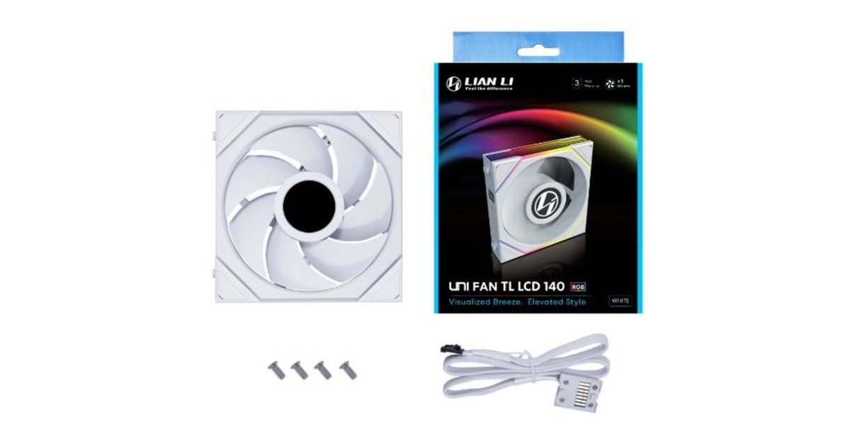 Lian LiUNI FAN TL 140 LCD RGB case fan  (Wit, 140 x 144 x 28 mm)
