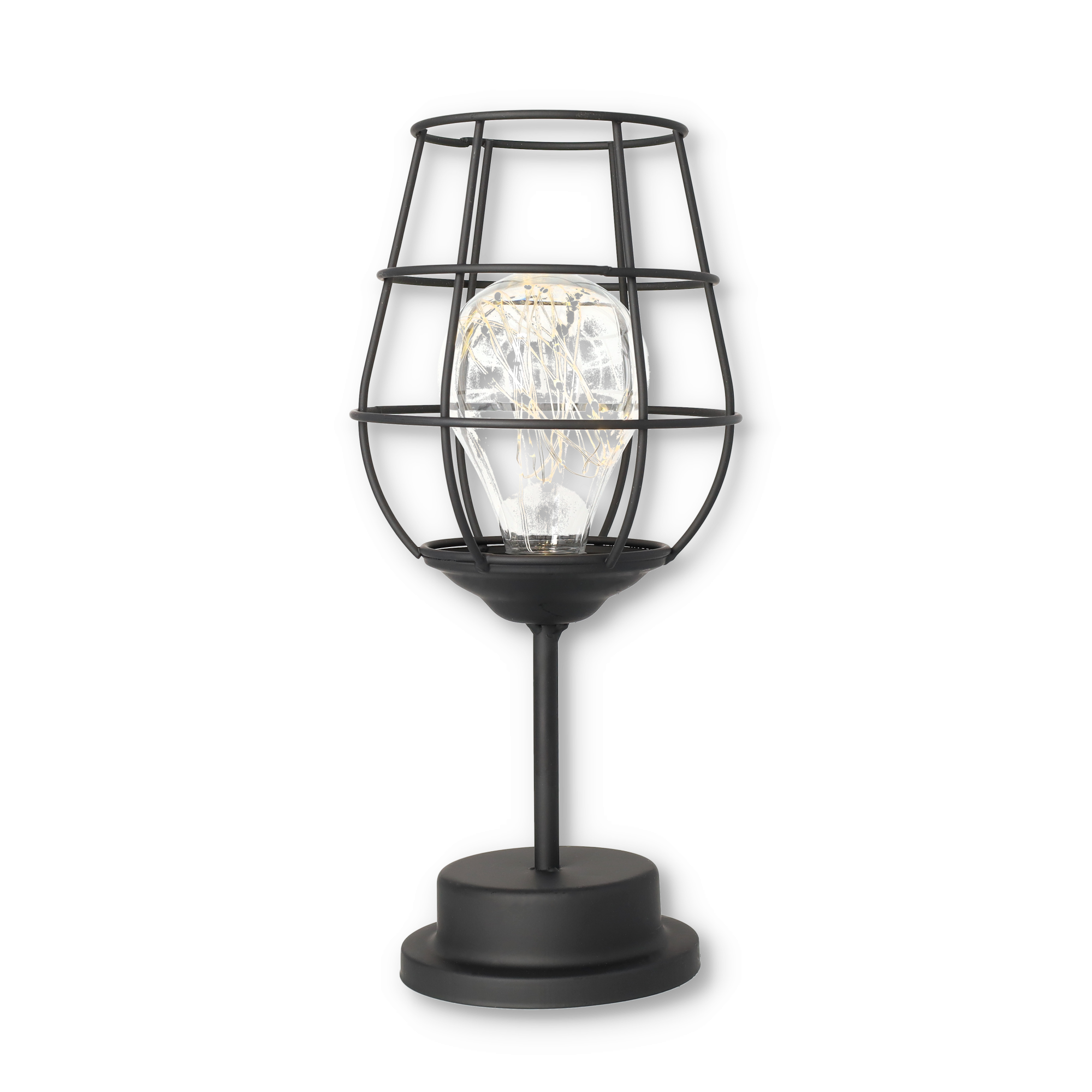 (28x12cm) Metall LED Tischleuchte Industrial Weinglas Deko Nachttisch Gitter Lampe (Batteriebetrieben) - Warmweiss