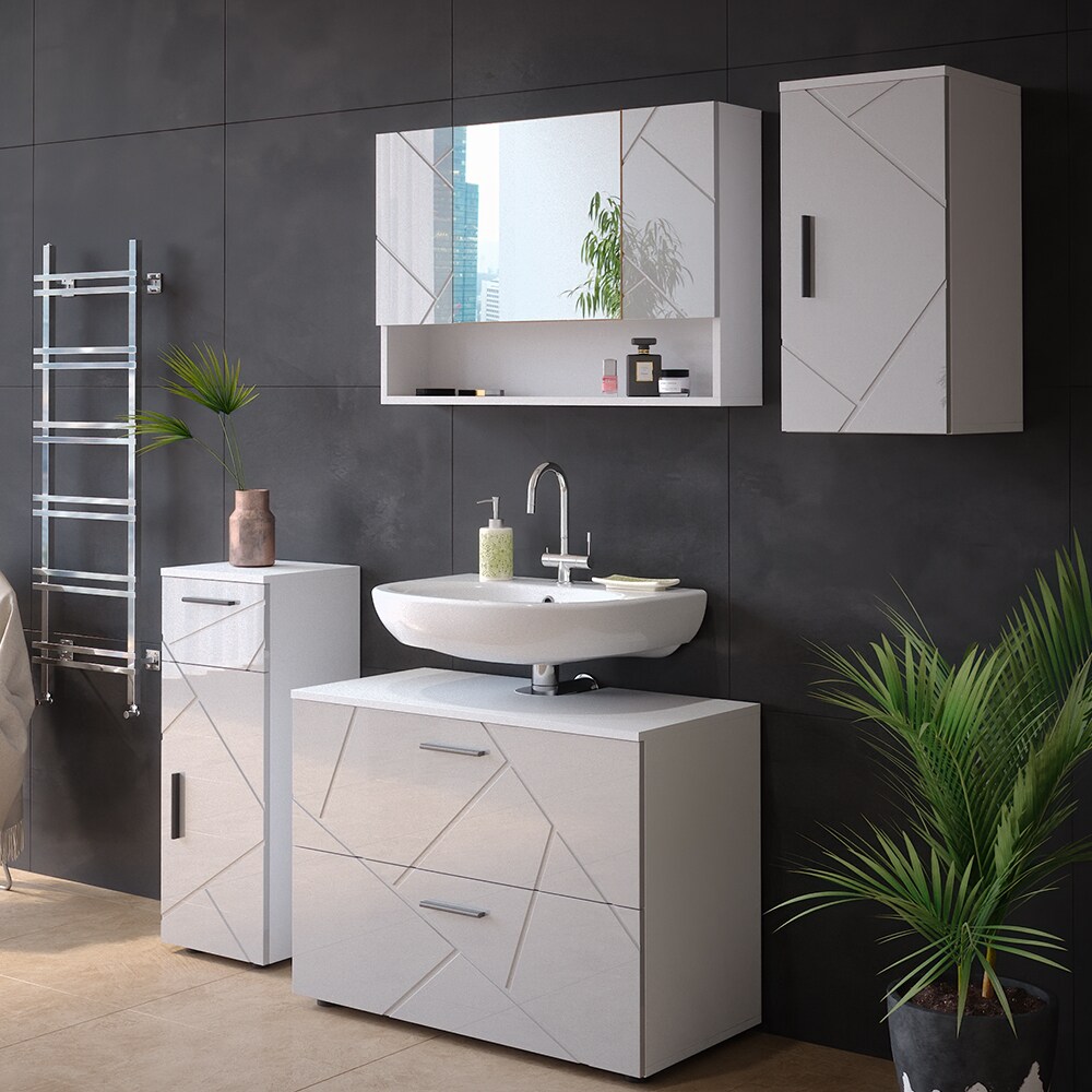 Vicco Hängeschrank Badschrank Badezimmermöbel Irma Weiß Hochglanz modern 30x59 cm Badezimmer Schrank Badmöbel Schranktür Schrankfach Einlegeboden Ablagefach Aufbewahrung