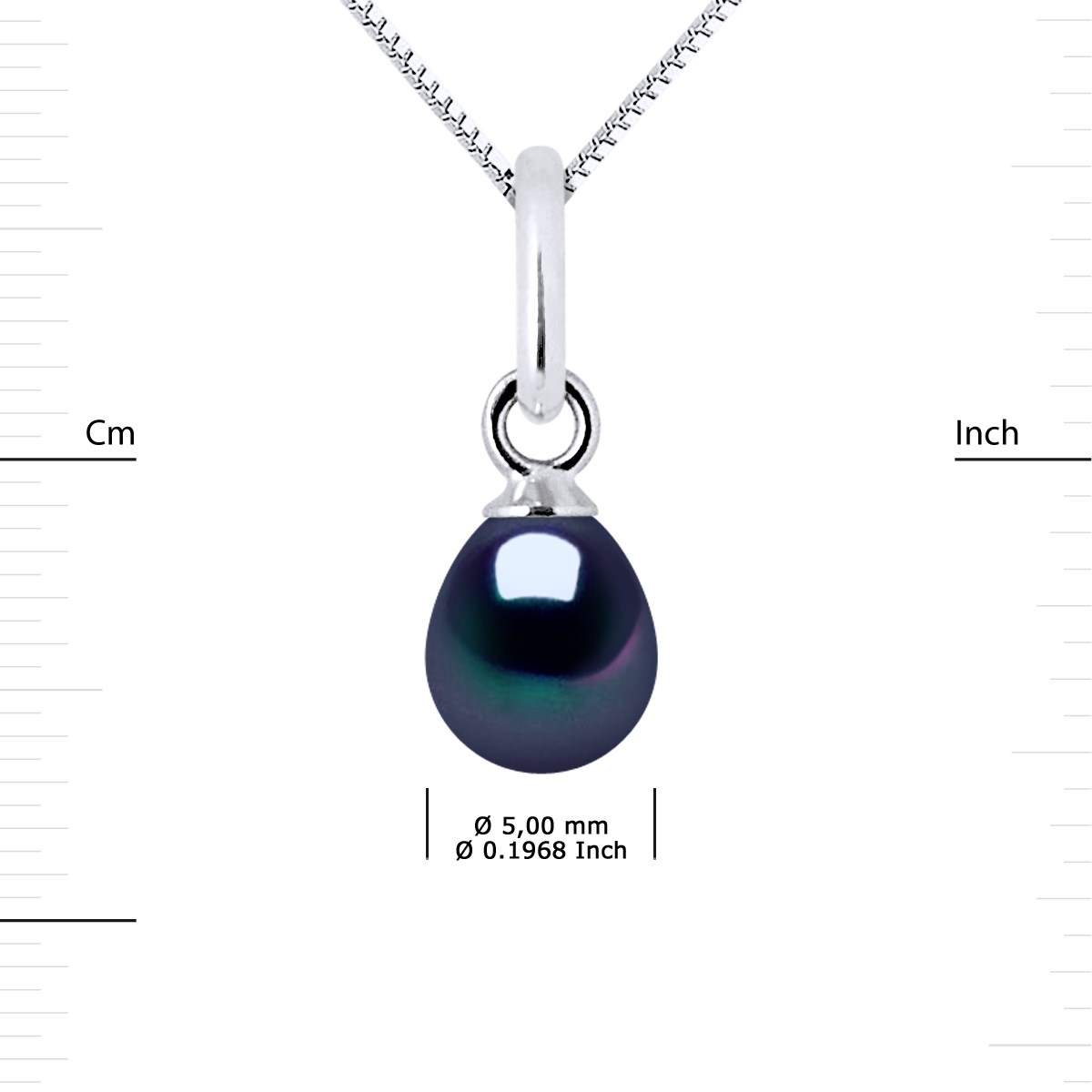 Pendentif Perle d'Eau Douce Poire 5-6 mm Noire Or Blanc 18 Carats Livré avec Chaîne