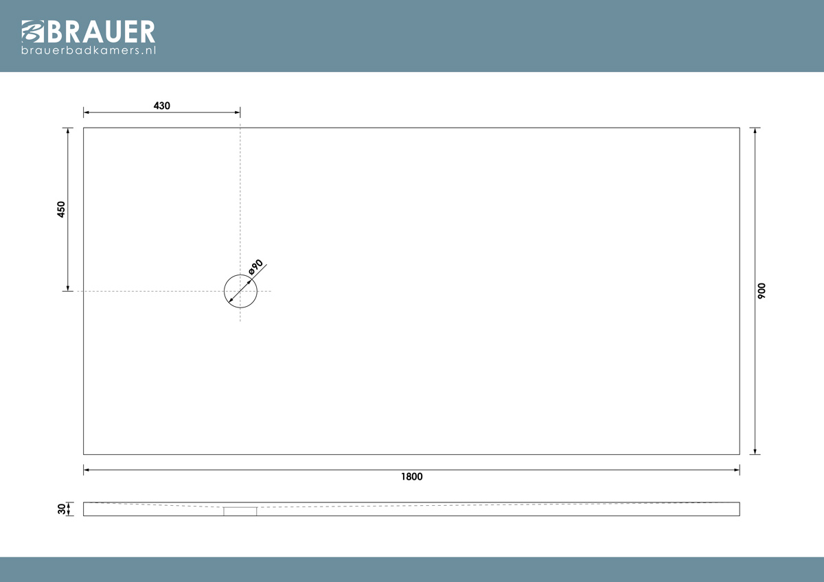 Brauer Asteroid douchevloer 90x180cm mineraalmarmer zwart mat