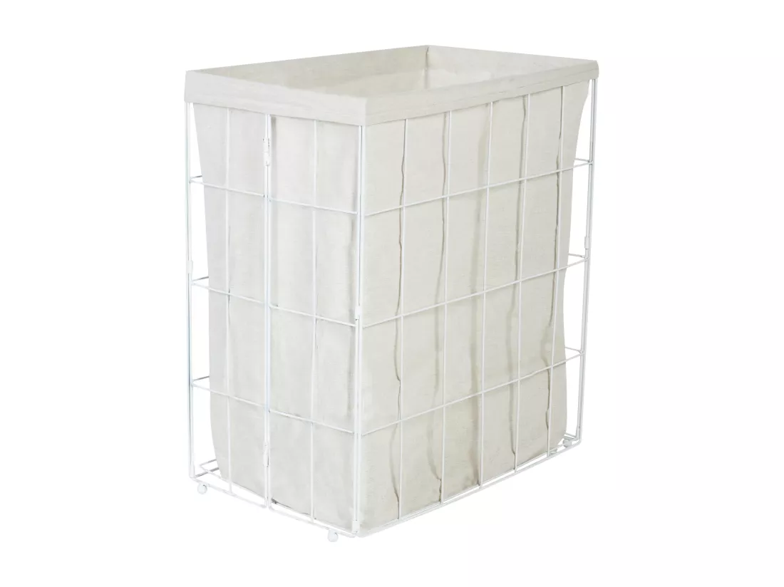 Panier en métal avec couvercle en bambou blanc MIRISSA