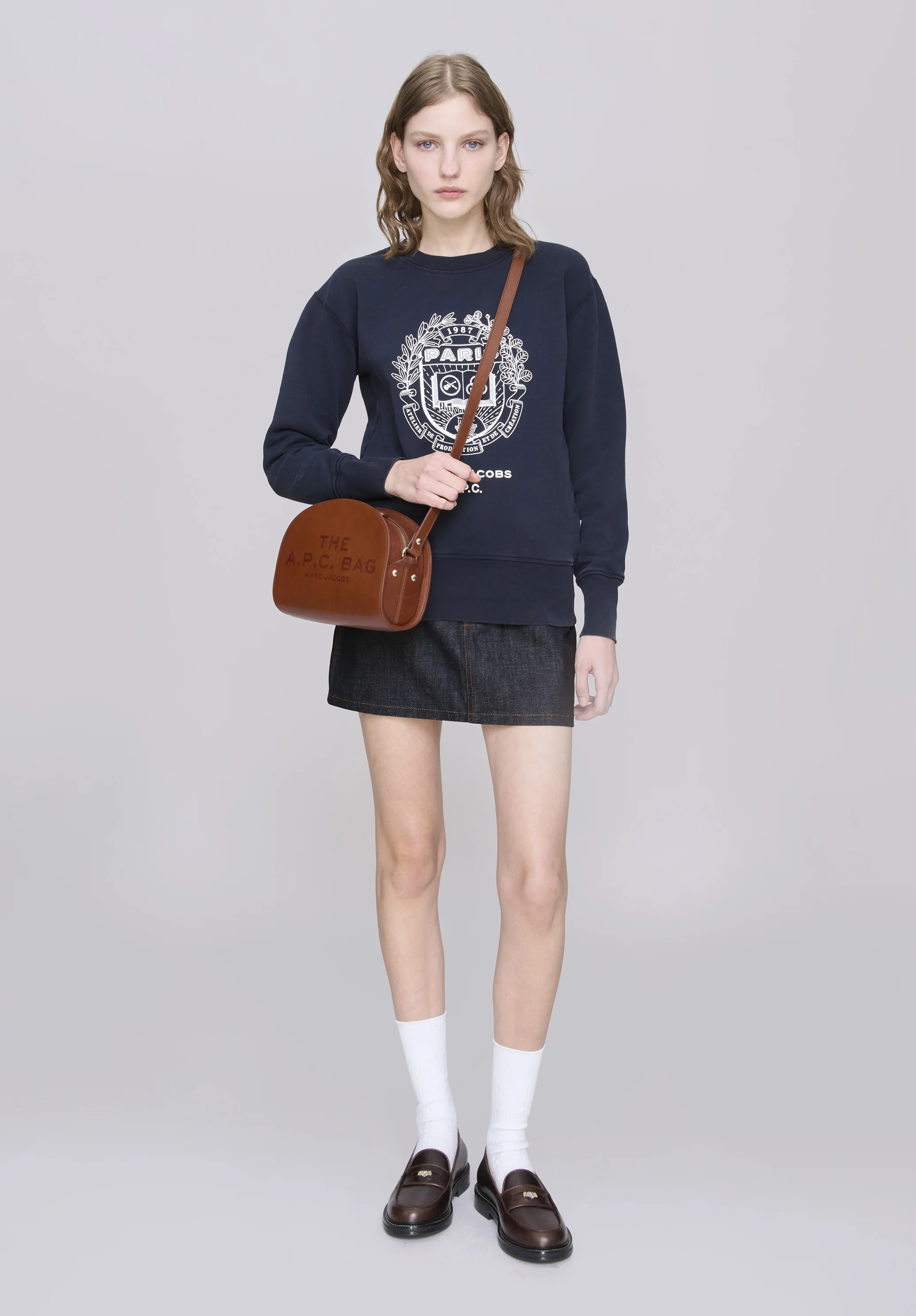 A.P.C. x Marc Jacobs. The Shrunken Paris Crewneck - Dark navy