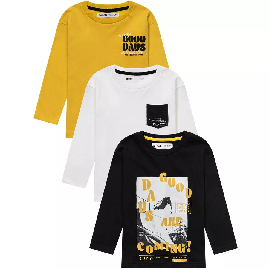 MINOTI 3er-Pack Longsleeves SchwarzWeißGelb