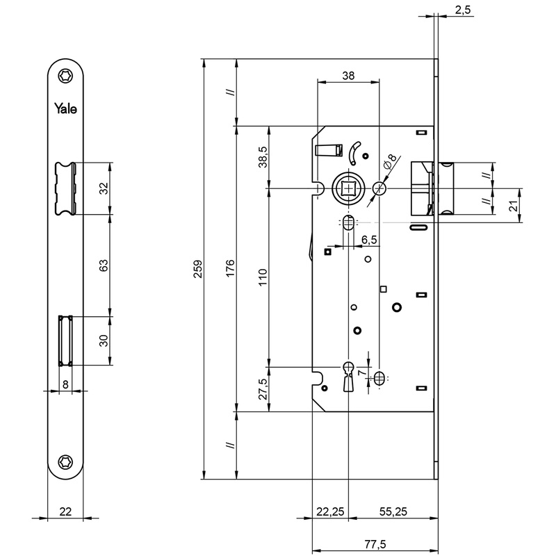 Yale insteekslot Wit A1353 Doorn 50mm, afgerond