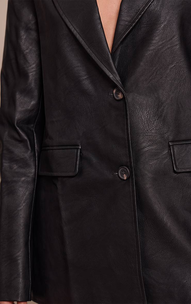 Noir Délavé Blazer Tall En Synthétiquecuir Texturé