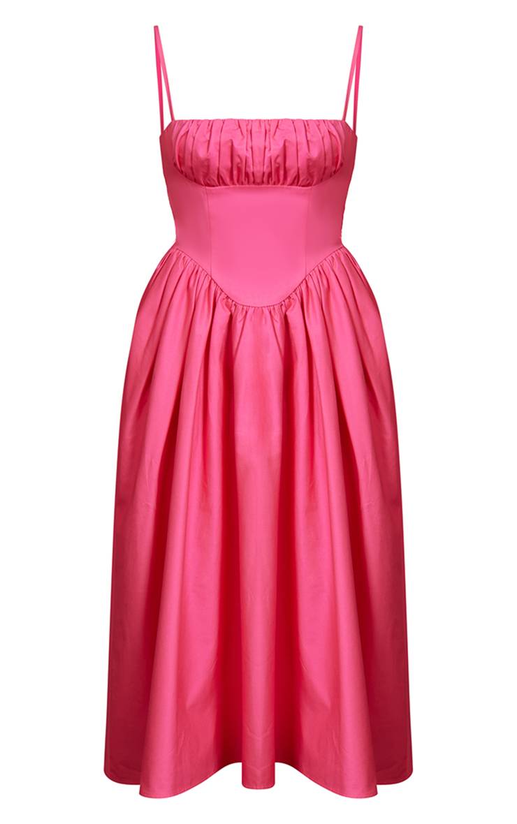 Rose Vif Robe Midaxi À Bretelles Avec Bustier Corset Froncé