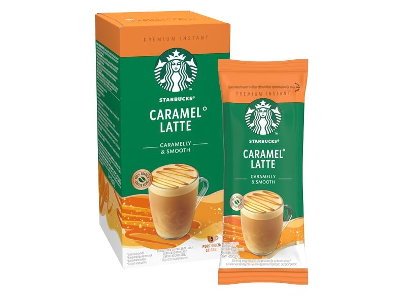 Starbucks Instant Kaffee Caramel Latte 5 Stück Getränkepulver mit löslichem Kaffee. Karamellgeschmack