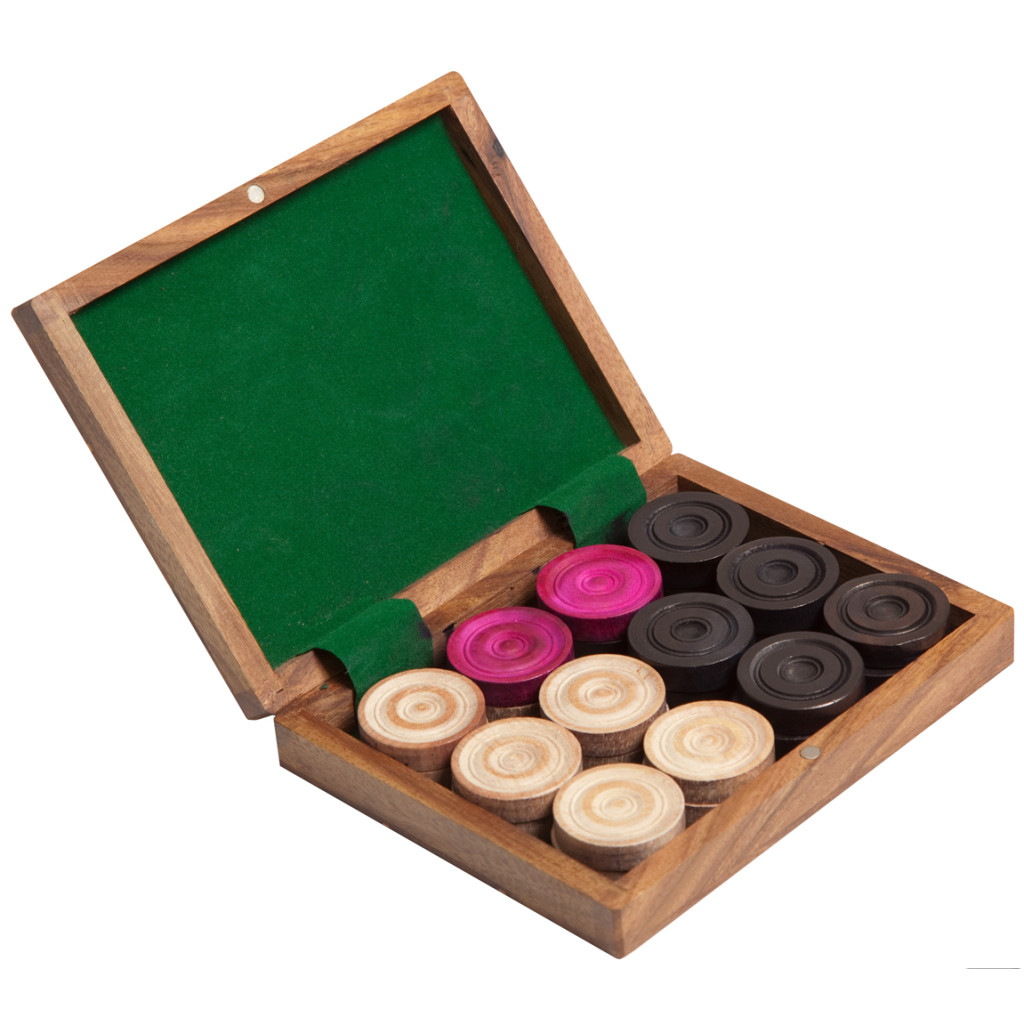 Boite en bois de pions de Carrom 