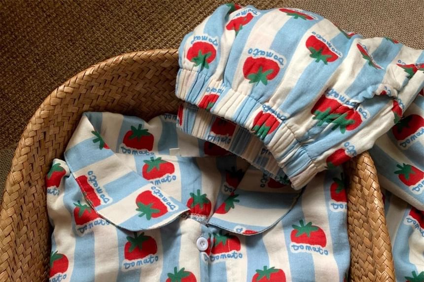 GOUB - Pyjamaset: overhemd met tomatenprint en knoopjes + broek
