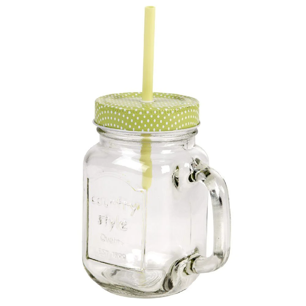 Mug bocal coloré vert avec paille