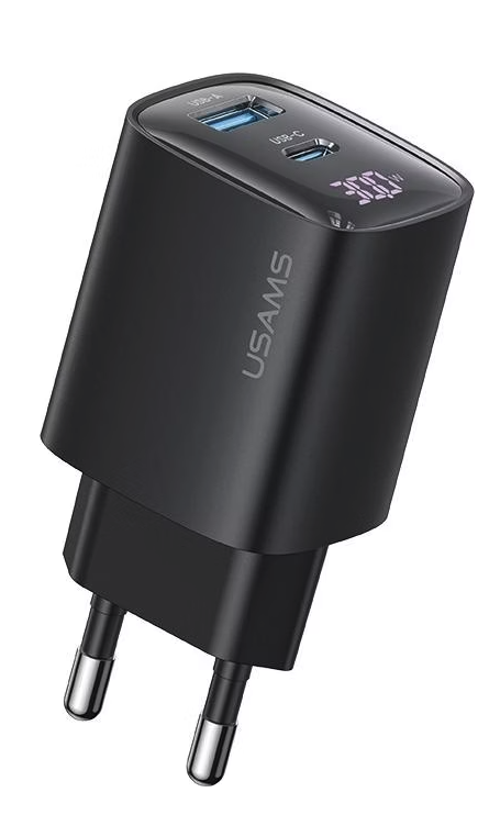 (30W/3A) USB A / USB C GaN Ladegerät Netzteil Power Delivery mit LED Anzeige (USA001440) - Schwarz