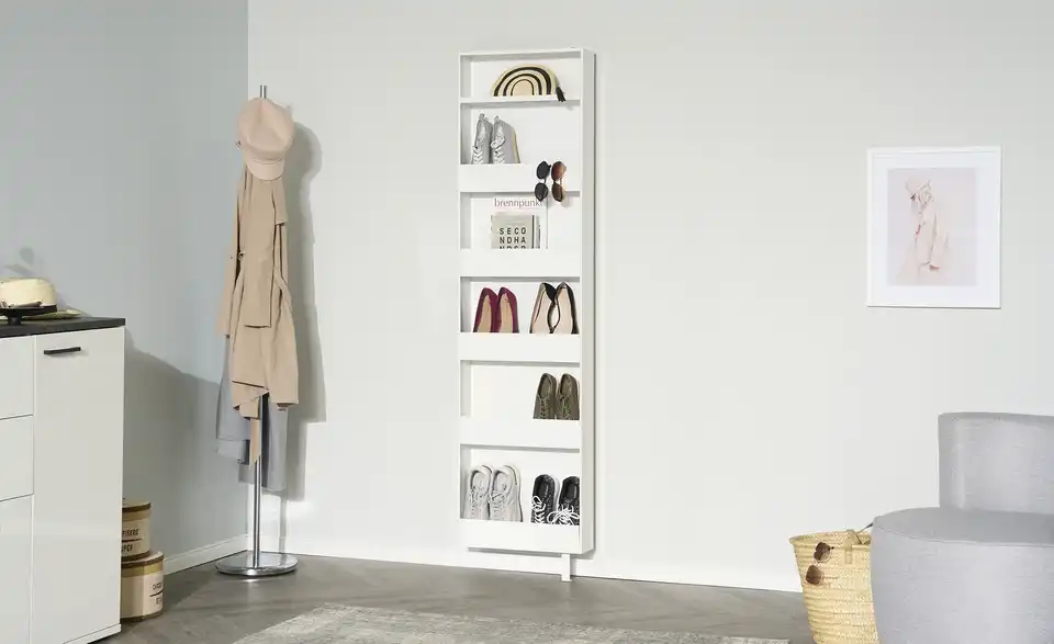 Schuh- und Mehrzweckschrank Santarem Weiß Spiegelfront (Kristall)