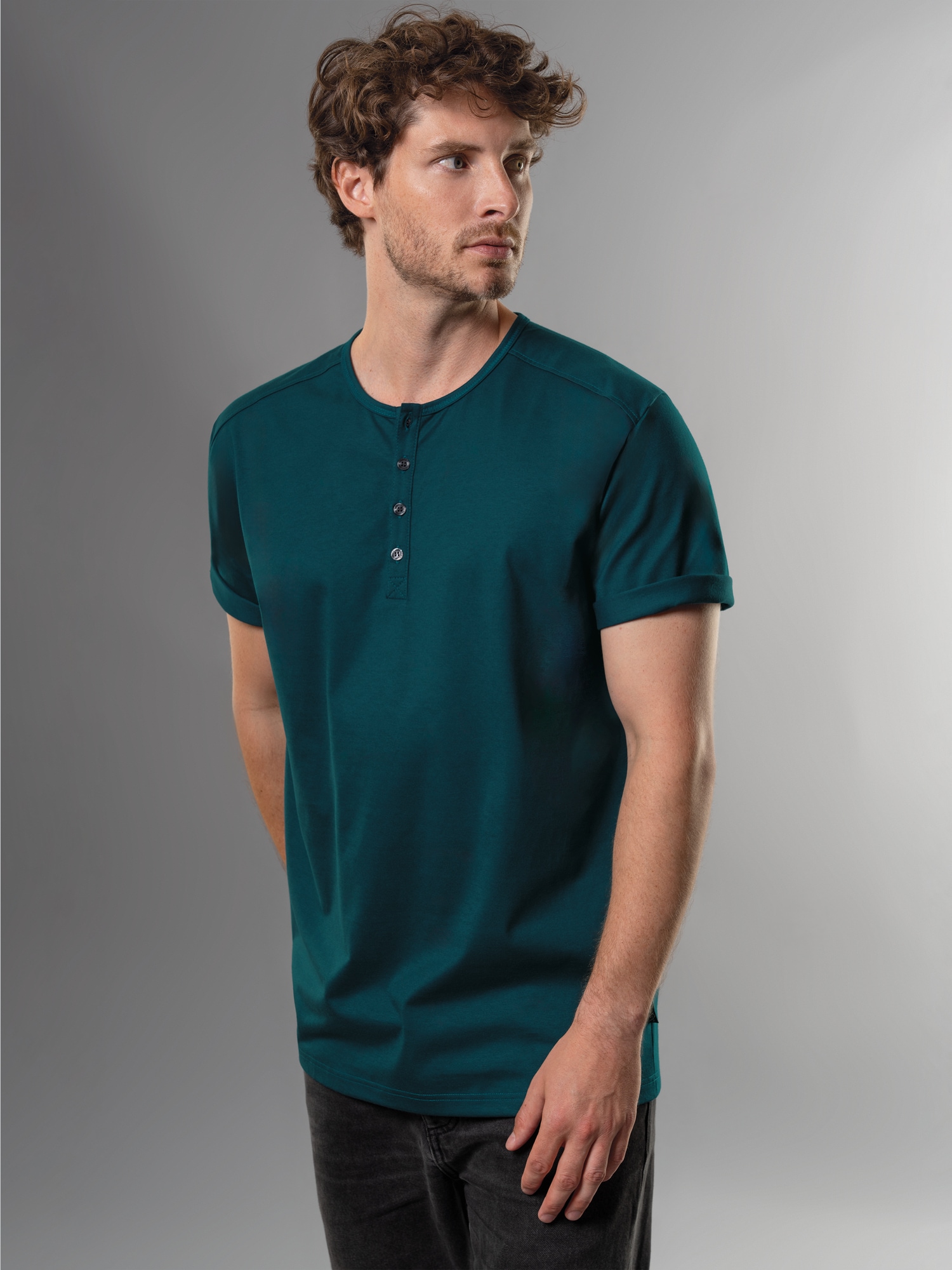 T-Shirt mit Knopfleiste DELUXE Baumwolle Saphir