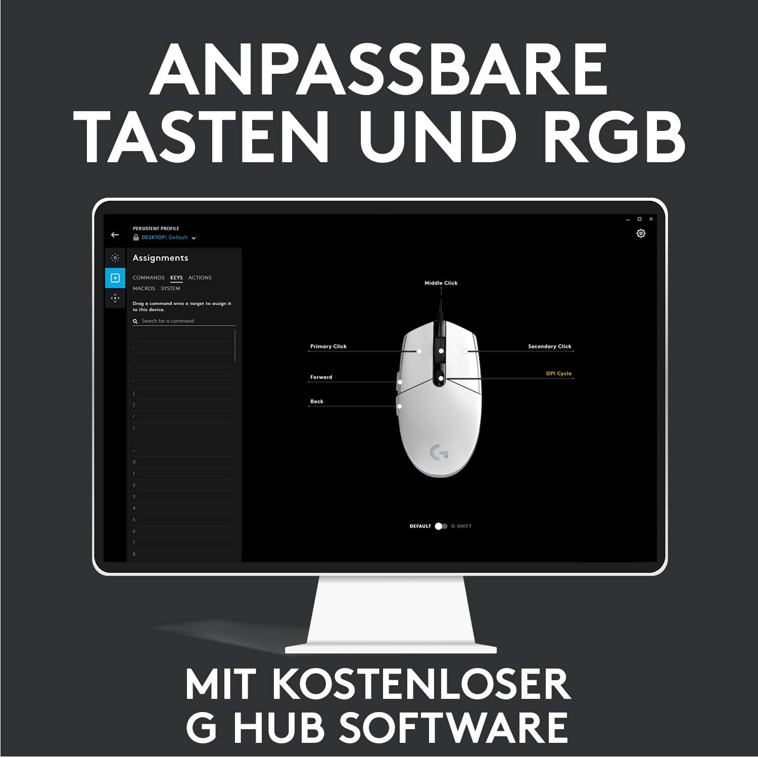 G203 LIGHTSYNC Kabelgebundene Gaming Maus mit RGB Beleuchtung (910-005797) - Weiss