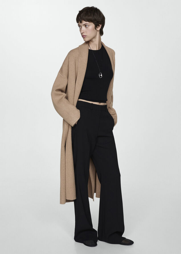 MANGO Oversized knitted coat with pockets Medium brown