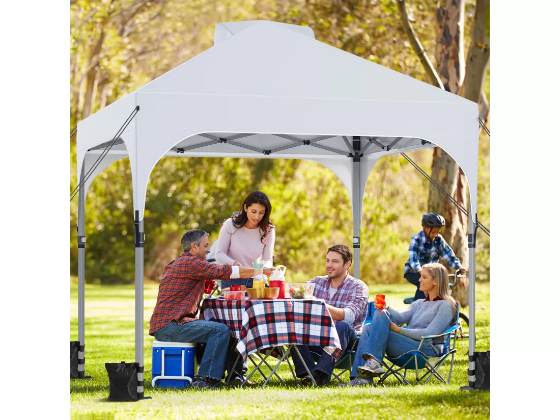 YITAHOME Tonnelle de Jardin - Anti UV - Pliable - avec Sac à Roulettes - 4 Sacs de Lestage pour Terrasse - 3 x 3 m - Blanc