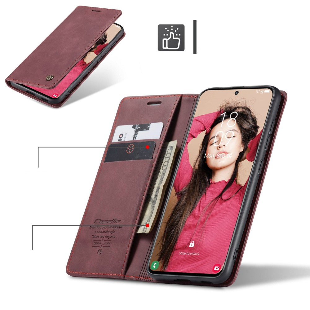 Samsung Galaxy S21 FE 5G Leder Tasche Flip Wallet Etui mit Kartenfächern - Dunkelrot