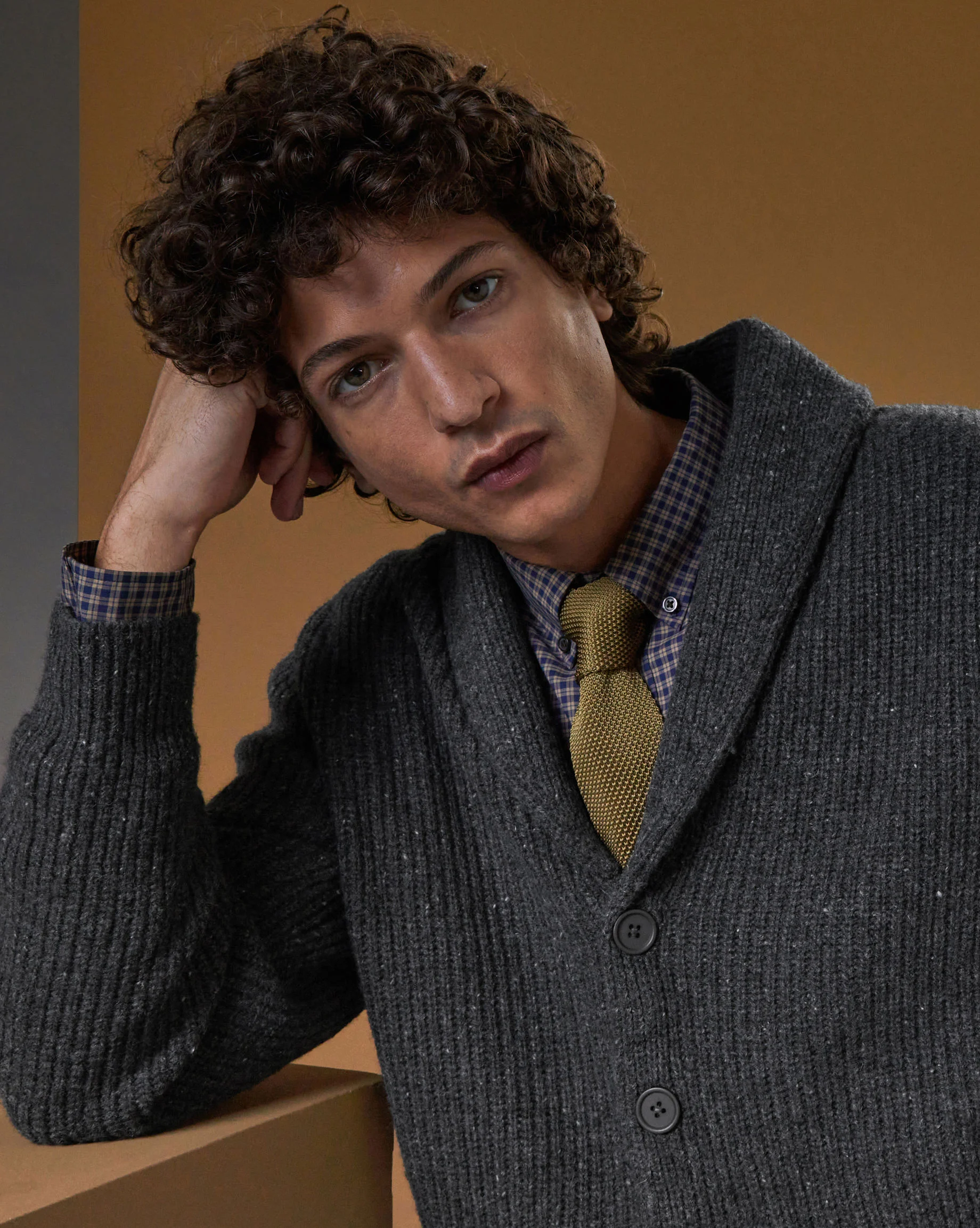 Veste col châle en laine mélangée | Gris