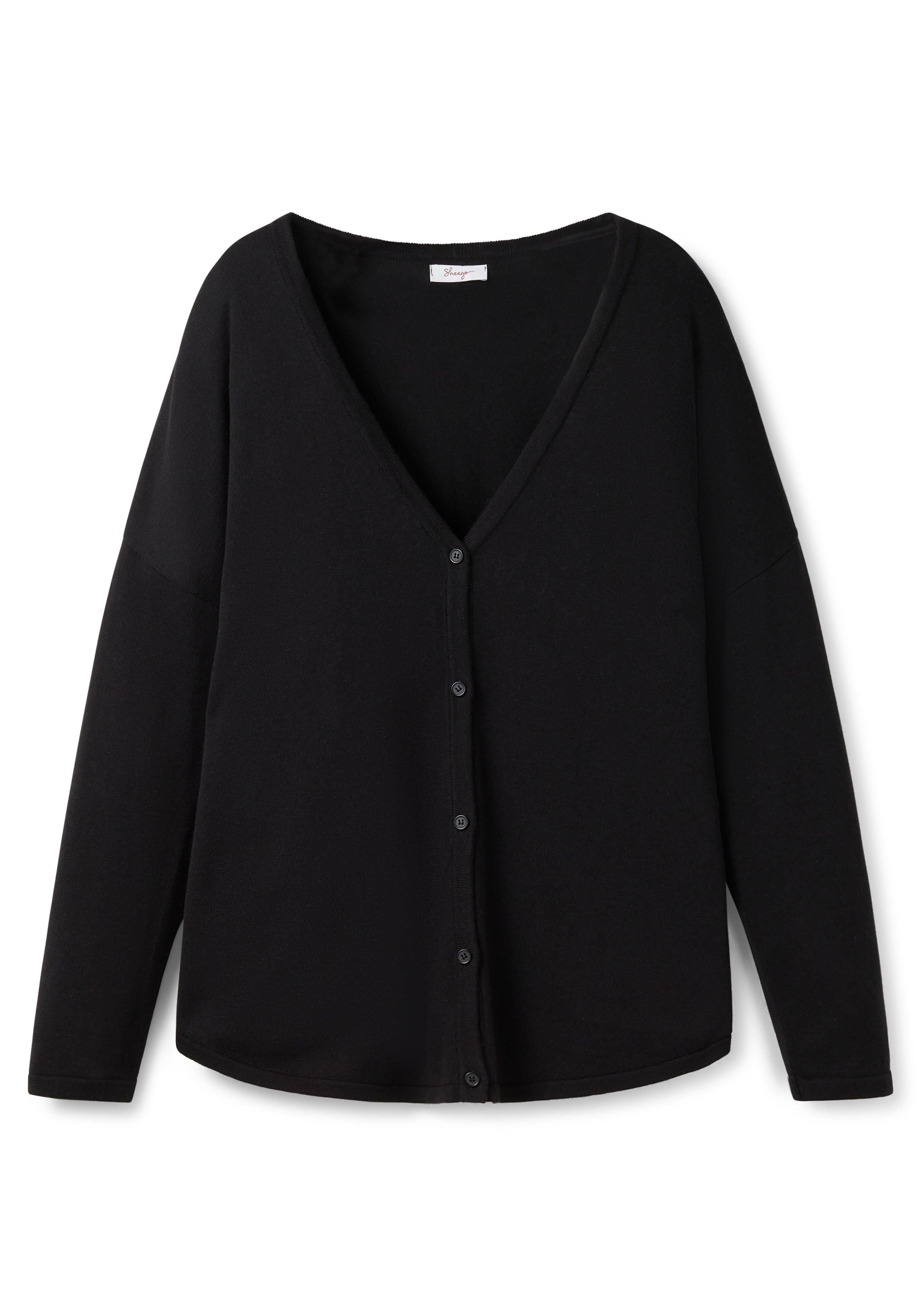 Strickjacke mit V-Ausschnitt und gerundetem Saum
