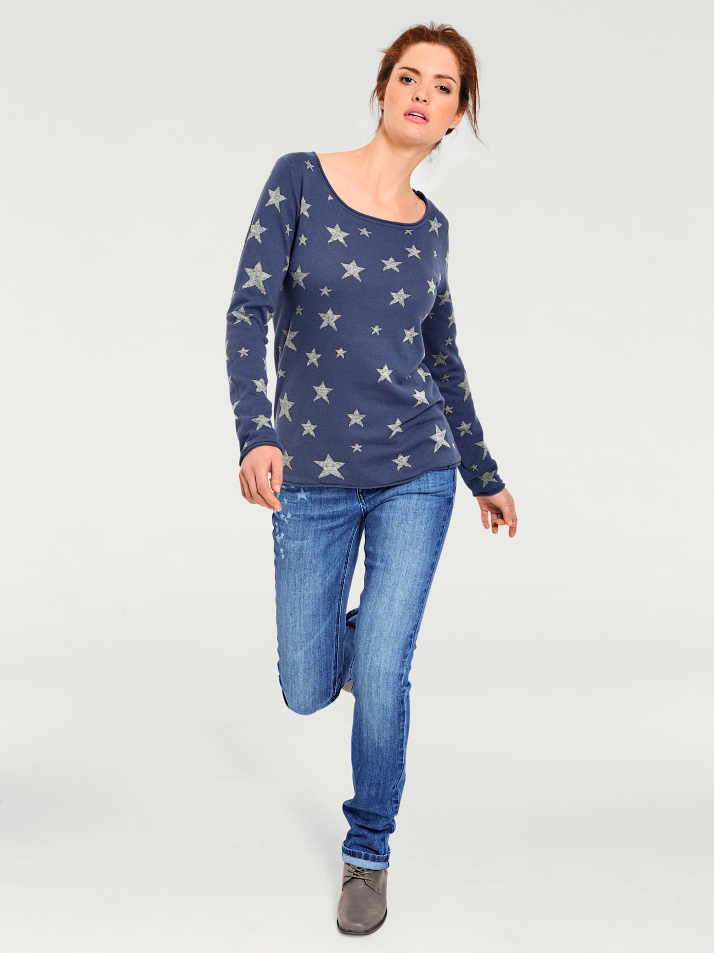Pull col rond imprimé étoiles tendance