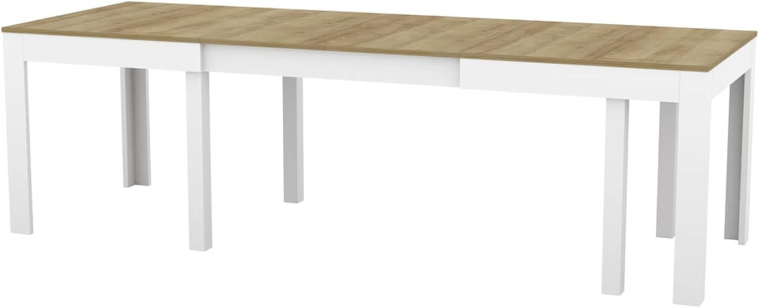 Generisch Tisch Küchentisch Esszimmertisch Esstisch Torino ausziehbar 300 cm Eiche Riviera - Weiß Matt 4-12 Personen Esstisch 160 x 90 x 76 cm Moderner rechteckiger Tisch mit Erweiterungsmöglichkeit