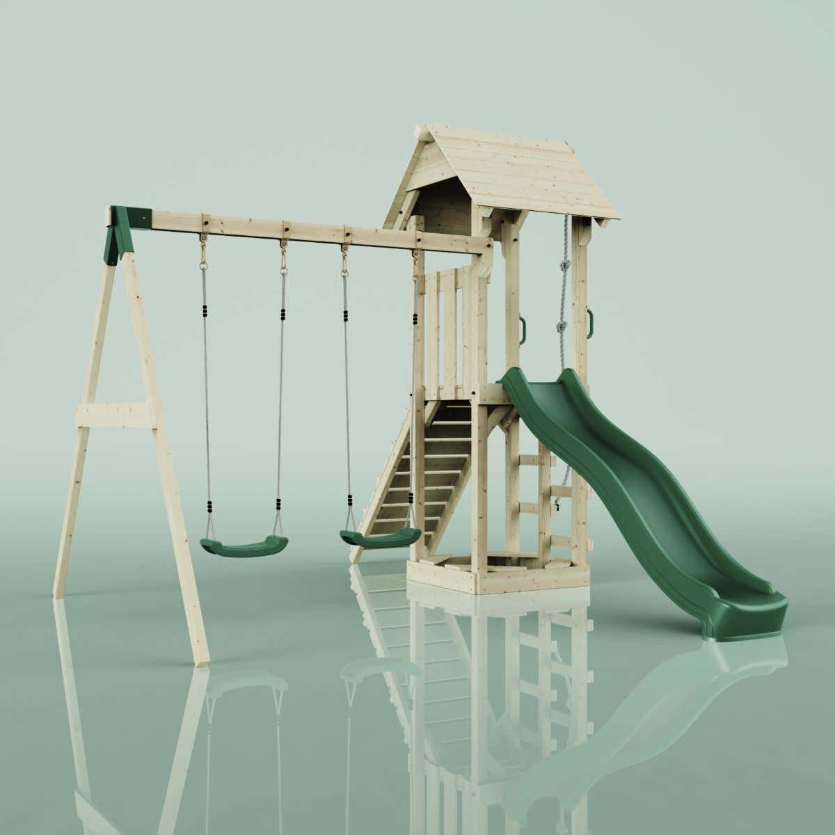 PolarPlay Vimmerby houten speeltoren in de kleur groen