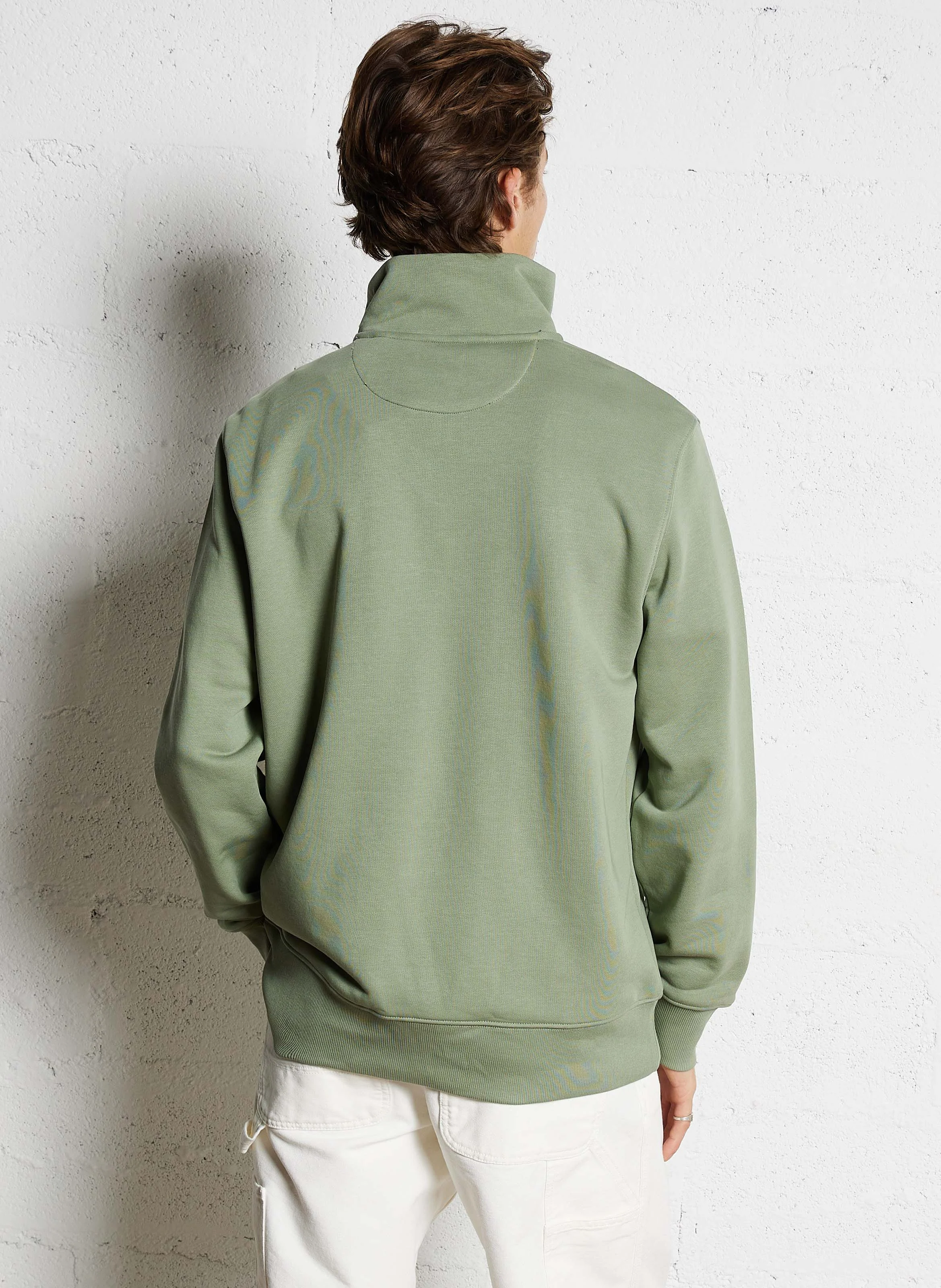 Pull col zippé en coton mélangé | Vert