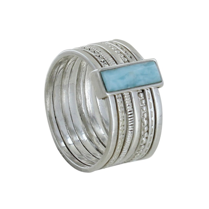 Bague Argent Semainier et Rectangle de Larimar
