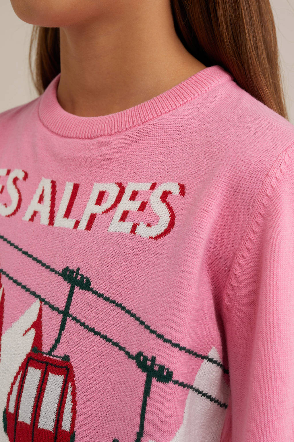 WE Fashion kersttrui roze fijn gebreid