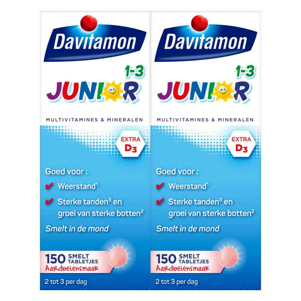 2x Davitamon Junior 1+ Multivitamines en Mineralen150 tabletten