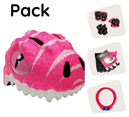 Crazy Safety Dino Rose Set | Casque et protection pour enfants de 2 à 7 ans