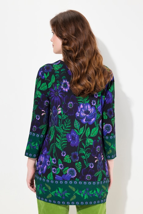 Shirt, Landhausdruck, A-Linie, Tunika-Ausschnitt, 3/4-Arm