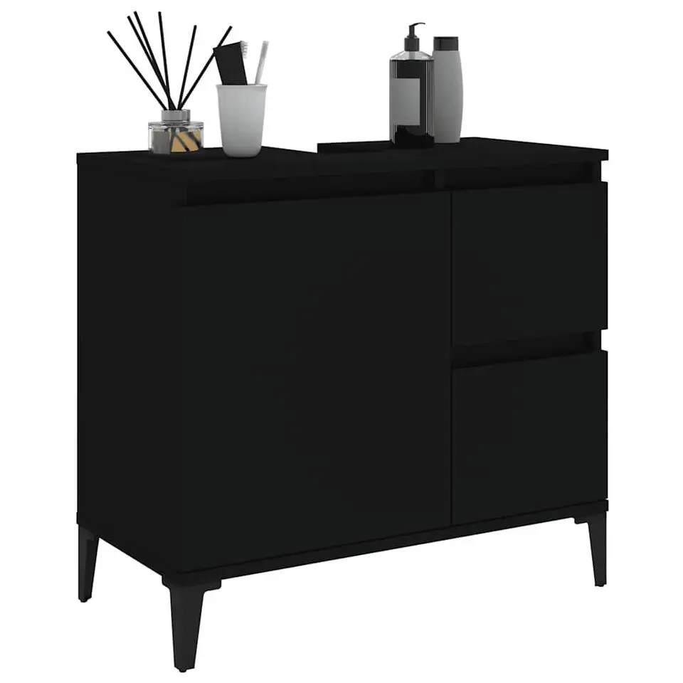vidaXL - Zwart Wastafelonderkast - 1 deur 2 lades - Hout en metaal - 65x33x60 cm