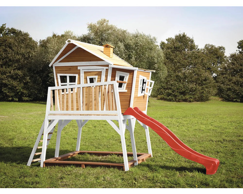 Speelhuis op stelten axi Max 432 x 193 cm, hout, bruin, inclusief rode glijbaan