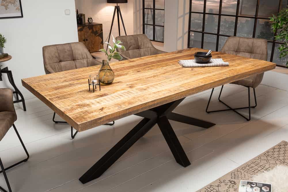 Massiver Industrial Esstisch GALAXIE 200cm Mangoholz sternenförmiges Gestell