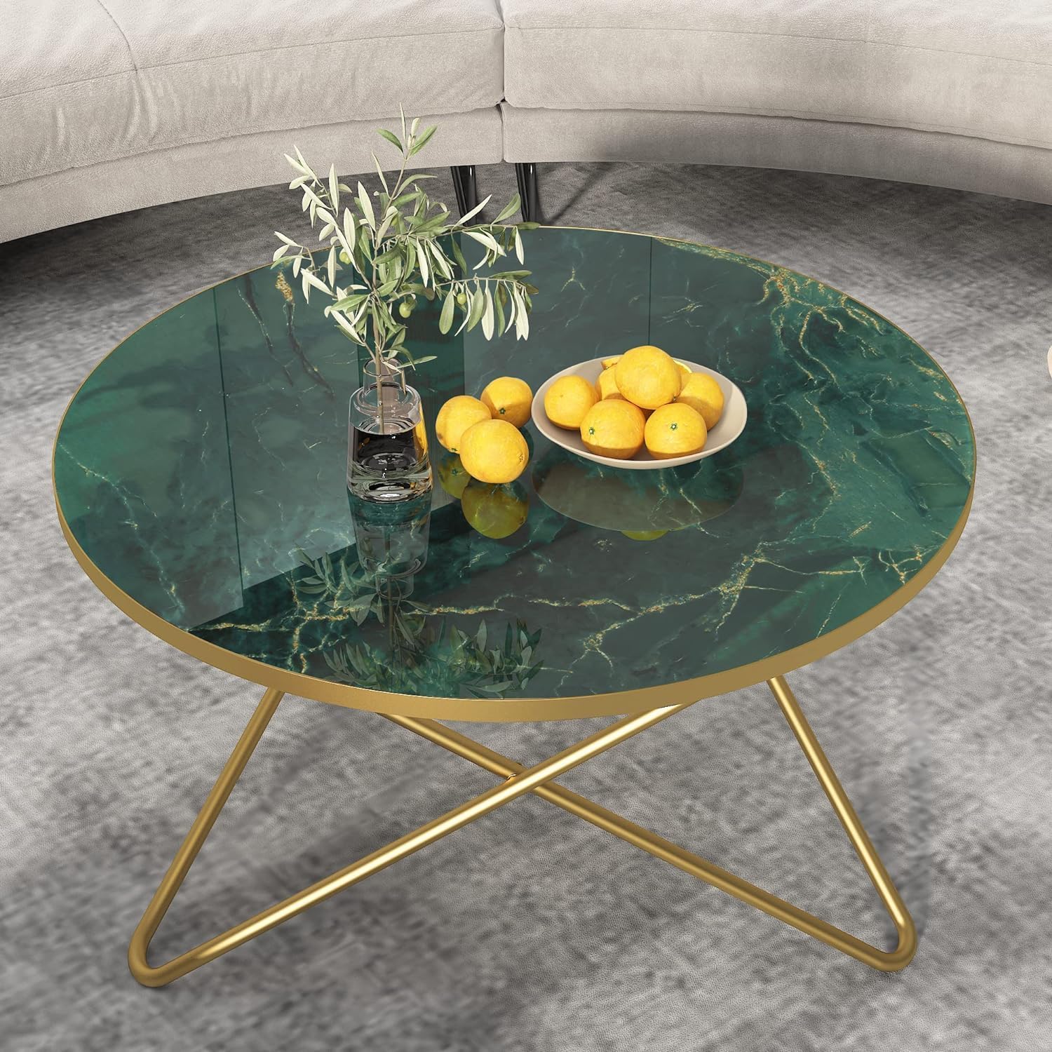 Couchtisch Beistelltisch Rund Schwarz Grün,Wohnzimmertisch Sofatisch für Wohnzimmer Garten Balkon Schlafzimmer,Tisch Rund Modern,Pflanzentisch Outdoor mit Marmormuster