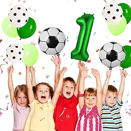 (21-tlg. Set) Party Zahlen Ballon Geburtstag Luftballons Latex- und Folienballon Fussball - Zahl 1