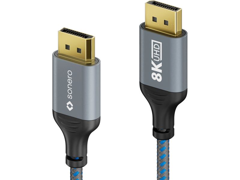 sonero Kabel 8K DisplayPort - DisplayPort, 2 m DisplayPort auf DisplayPort Kabel - 8K60 - grau/blau - 2.00m