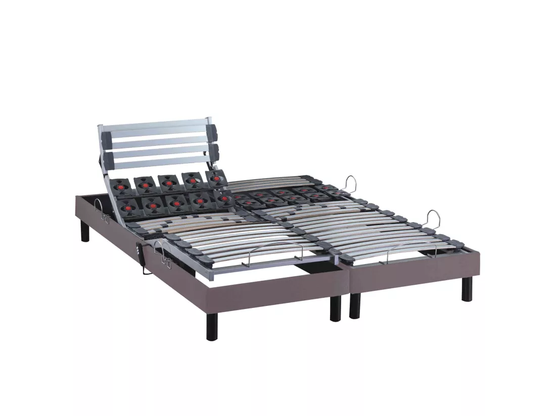 Sommier électrique de relaxation lattes + plots tissu taupe 2x70x190